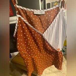 Burnt orange and white tank with faux wrap